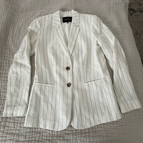 Lafayette 148 Linen White Striped Blazer and Pants Set 2069 - Picture 9 of 12